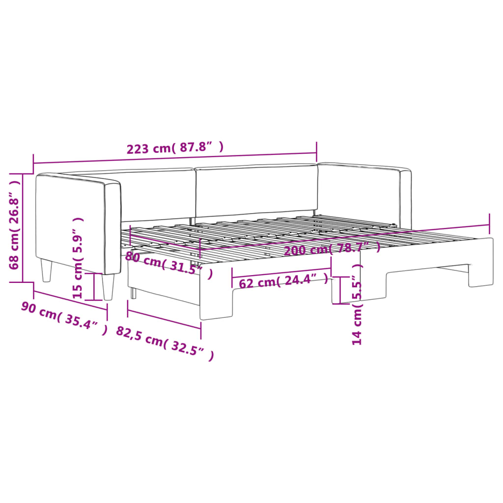 daybed med udtræk 80x200 cm stof cremefarvet