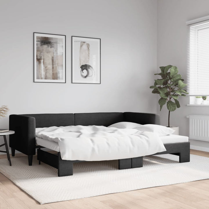 daybed med udtræk 90x200 cm stof sort