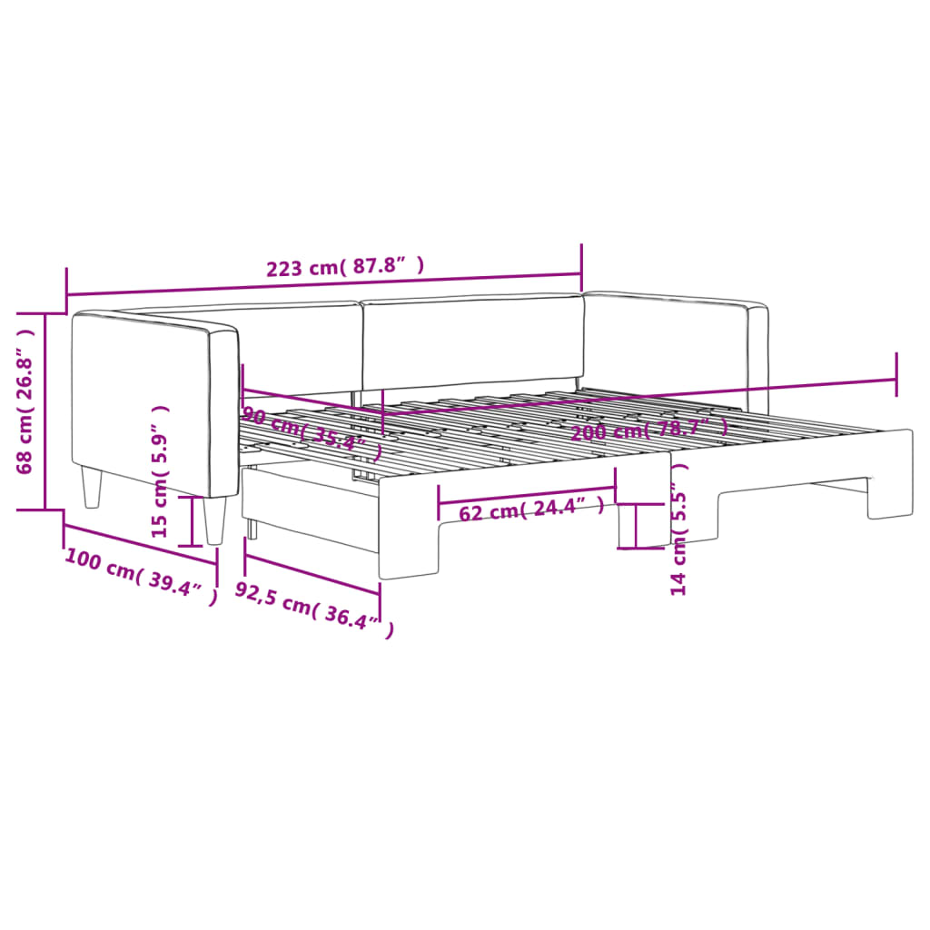 daybed med udtræk 90x200 cm stof gråbrun