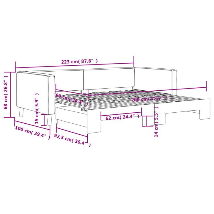 daybed med udtræk 90x200 cm stof gråbrun