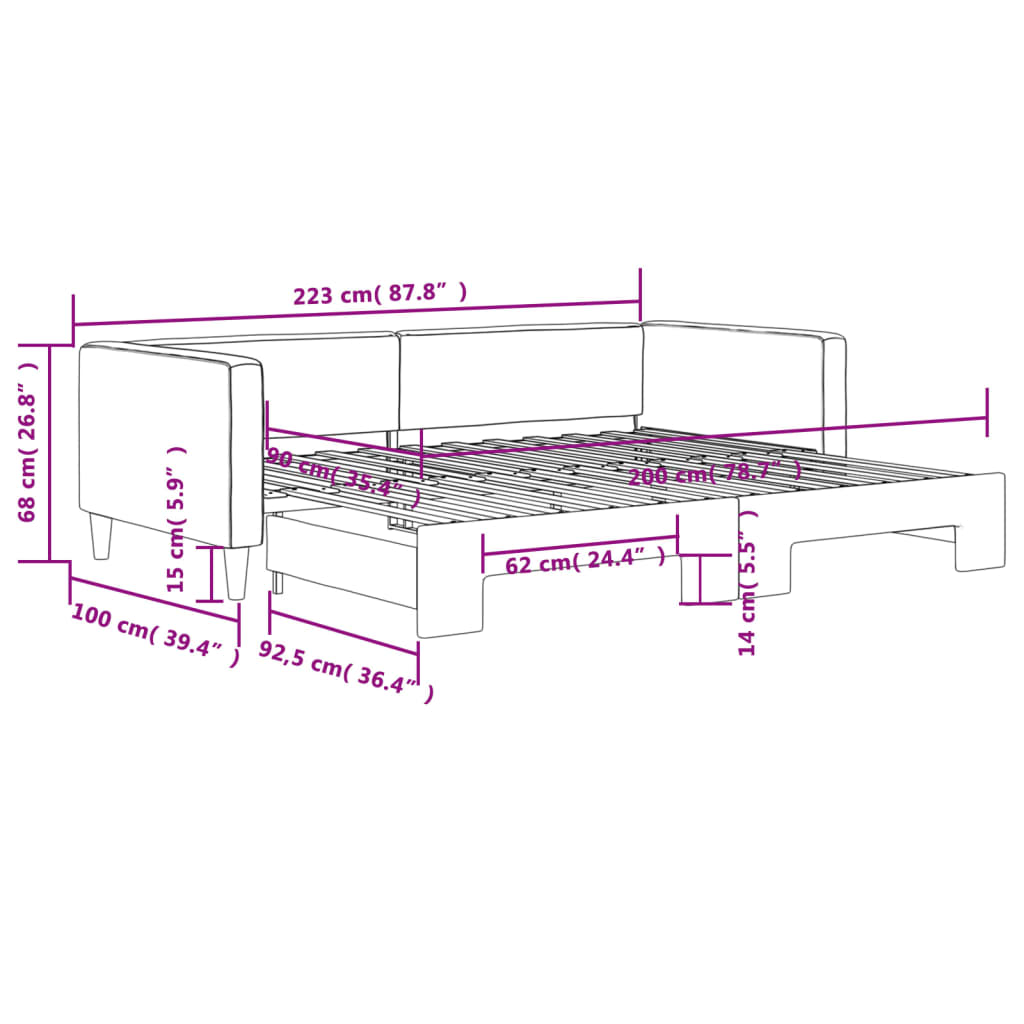 daybed med udtræk 90x200 cm stof cremefarvet