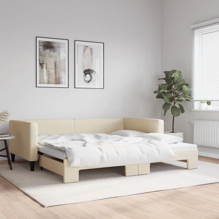 daybed med udtræk 100x200 cm stof cremefarvet