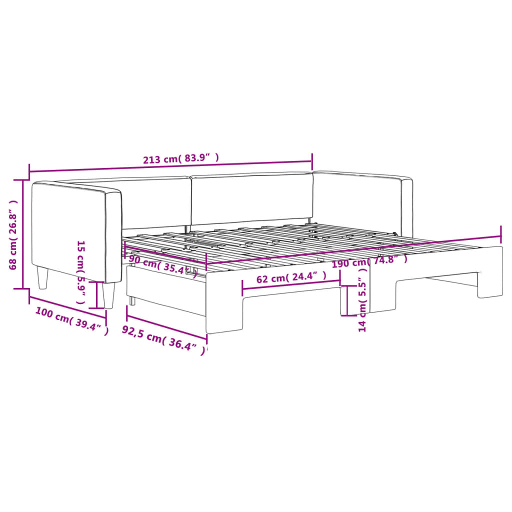 daybed med udtræk 90x190 cm stof mørkegrå