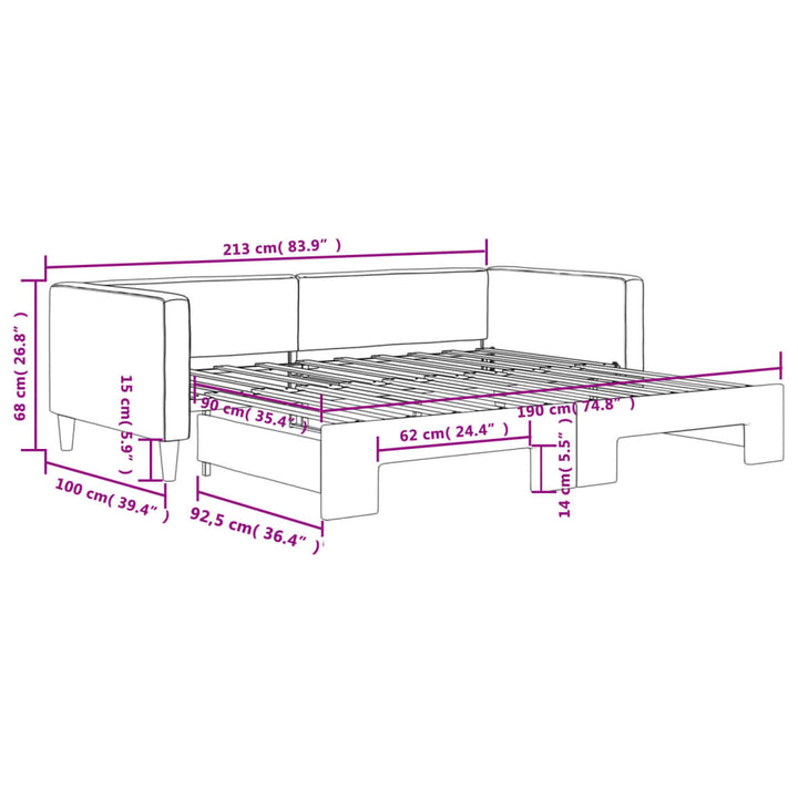 daybed med udtræk 90x190 cm stof mørkegrå