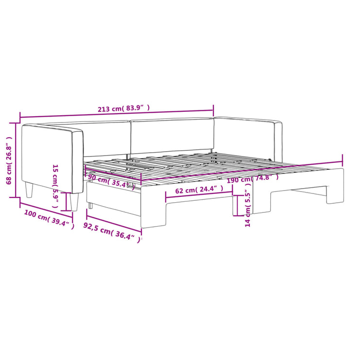 daybed med udtræk 90x190 cm stof sort