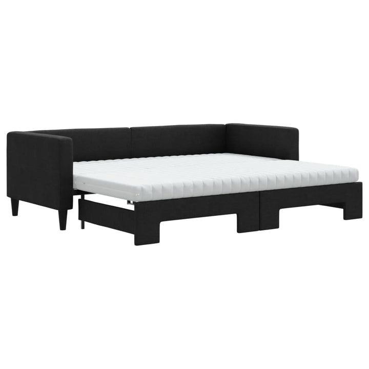 daybed med udtræk og madras 80x200 cm stof sort