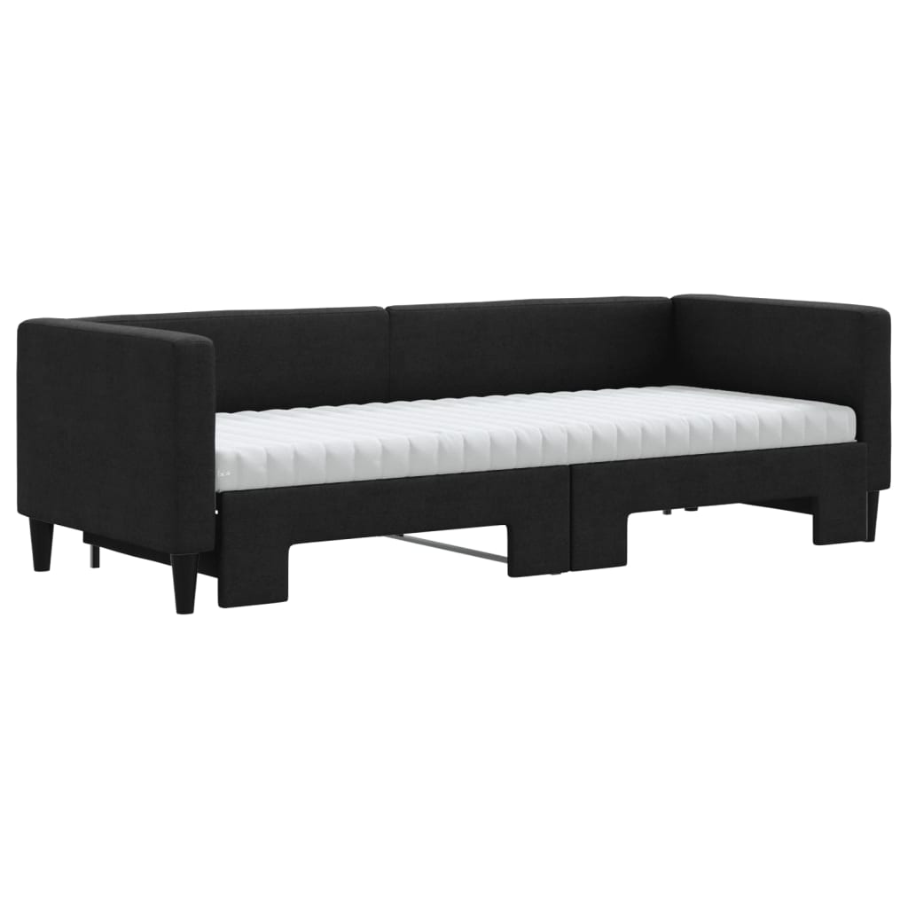 daybed med udtræk og madras 80x200 cm stof sort