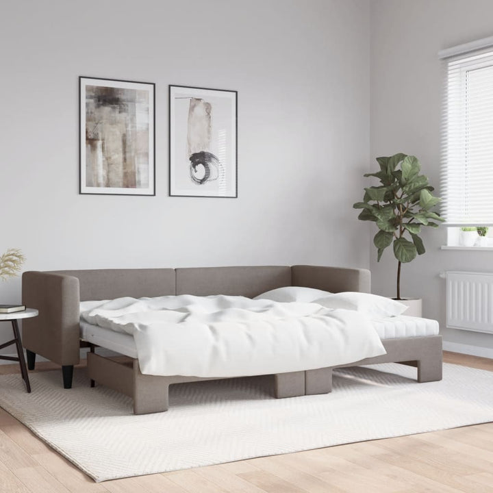 daybed med udtræk og madras 80x200 cm stof gråbrun