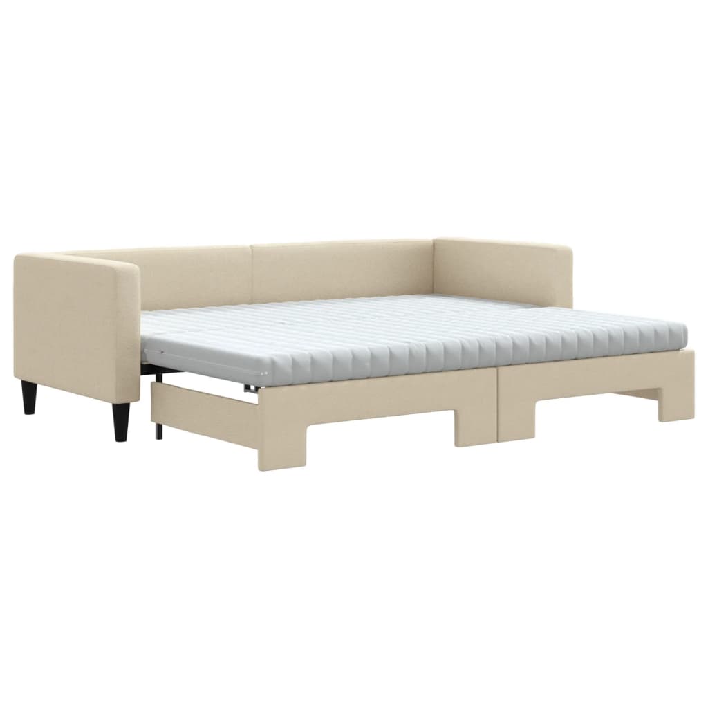 daybed med udtræk og madras 80x200 cm stof cremefarvet