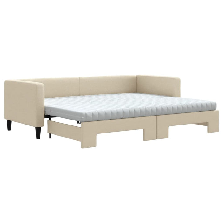 daybed med udtræk og madras 80x200 cm stof cremefarvet