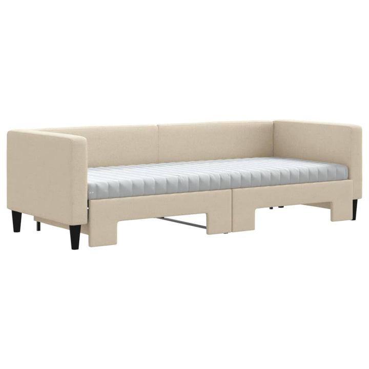 daybed med udtræk og madras 80x200 cm stof cremefarvet