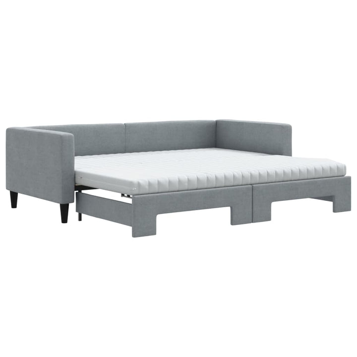 daybed med udtræk og madras 90x200 cm stof lysegrå