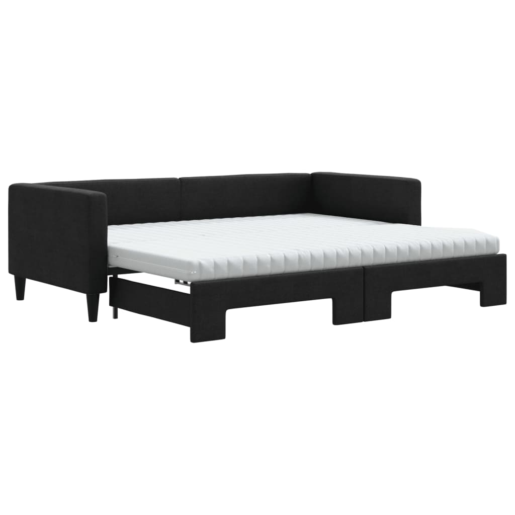 daybed med udtræk og madras 90x200 cm stof sort