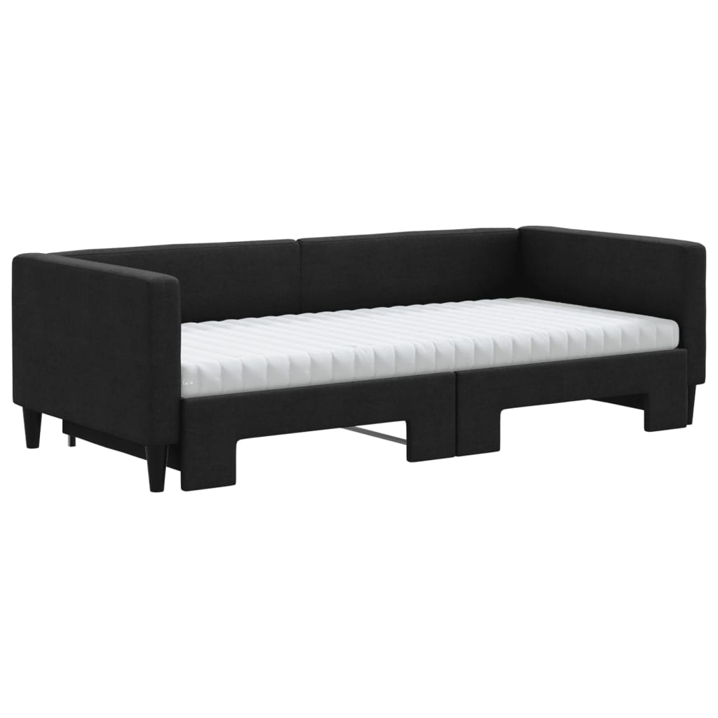 daybed med udtræk og madras 90x200 cm stof sort
