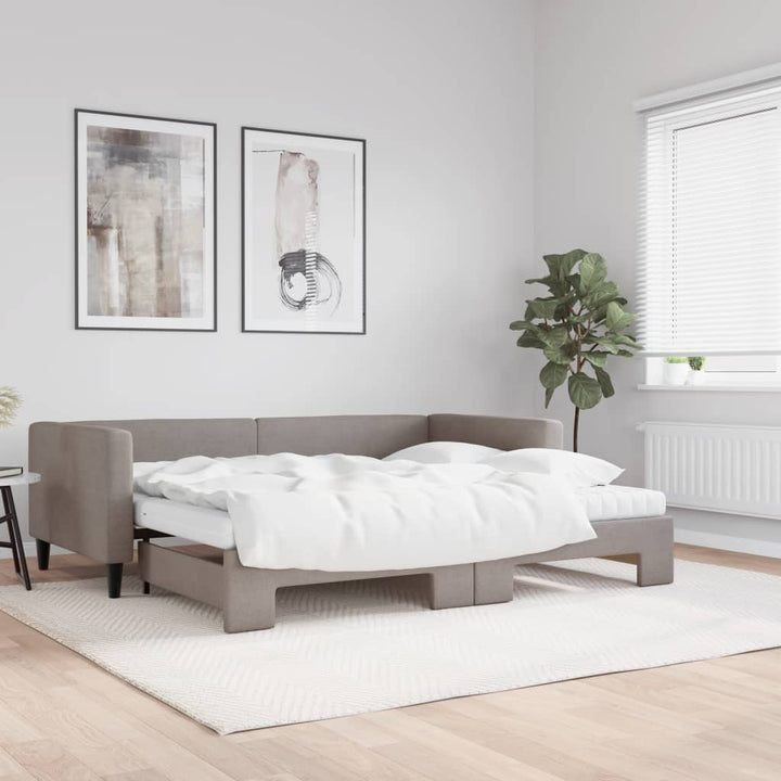 daybed med udtræk og madras 90x200 cm stof gråbrun