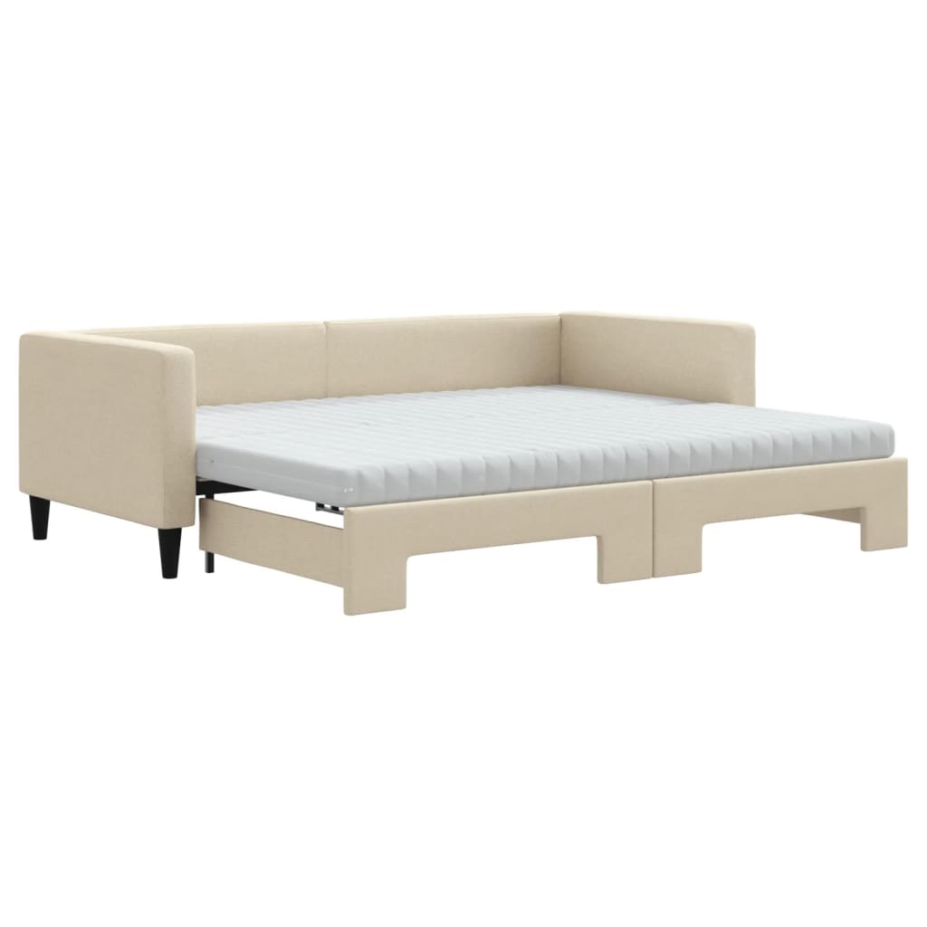 daybed med udtræk og madras 90x200 cm stof cremefarvet