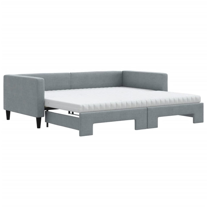 daybed med udtræk og madras 100x200 cm stof lysegrå