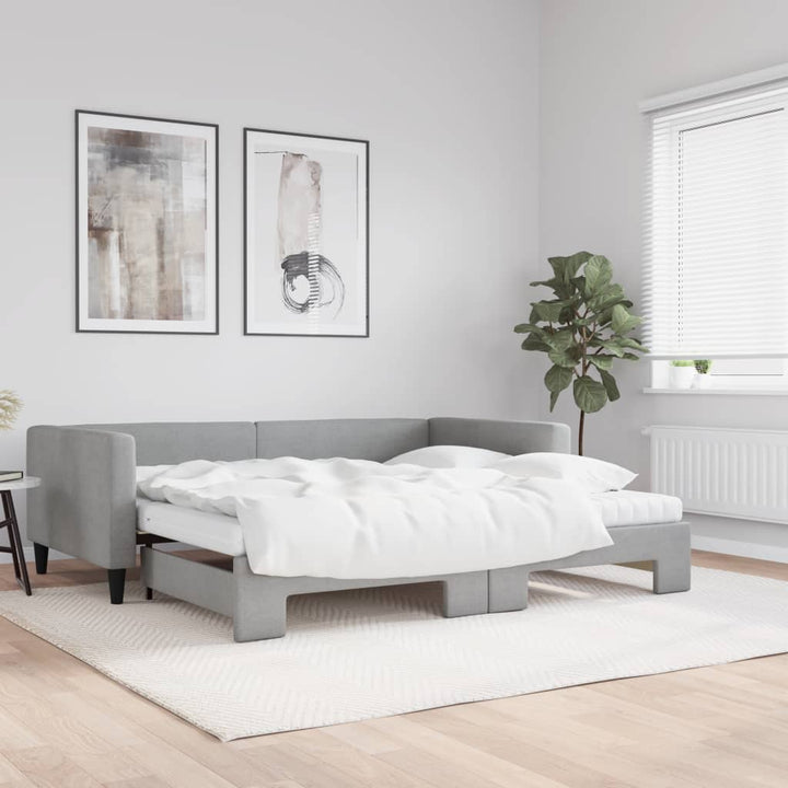 daybed med udtræk og madras 100x200 cm stof lysegrå