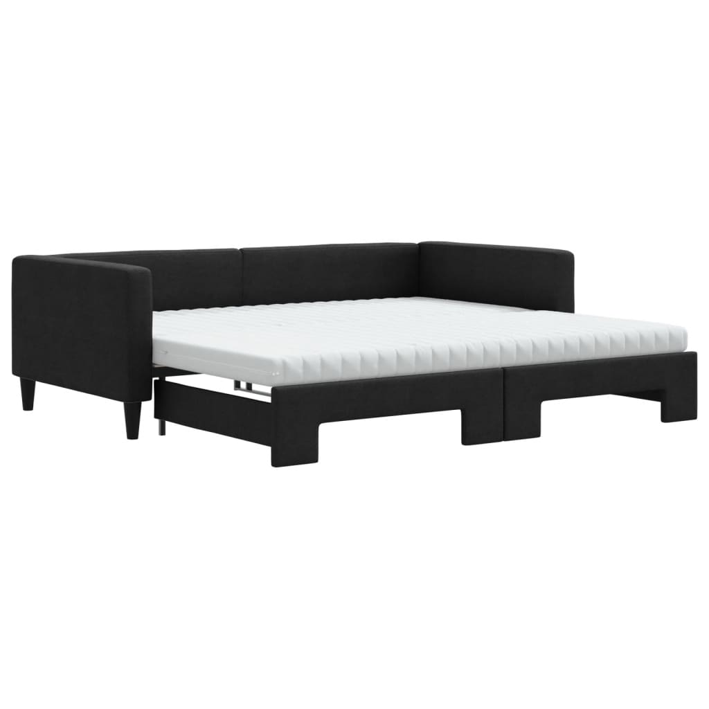 daybed med udtræk og madras 100x200 cm stof sort