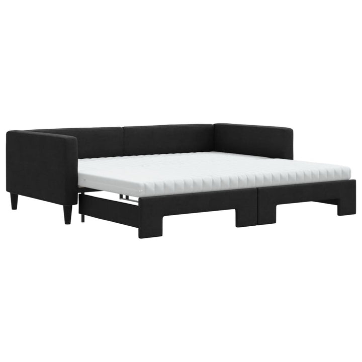 daybed med udtræk og madras 100x200 cm stof sort