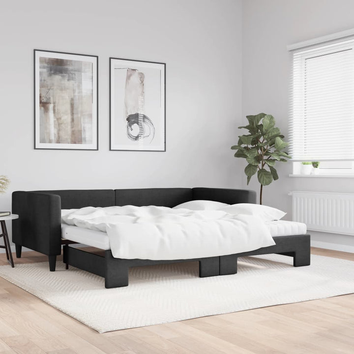 daybed med udtræk og madras 100x200 cm stof sort