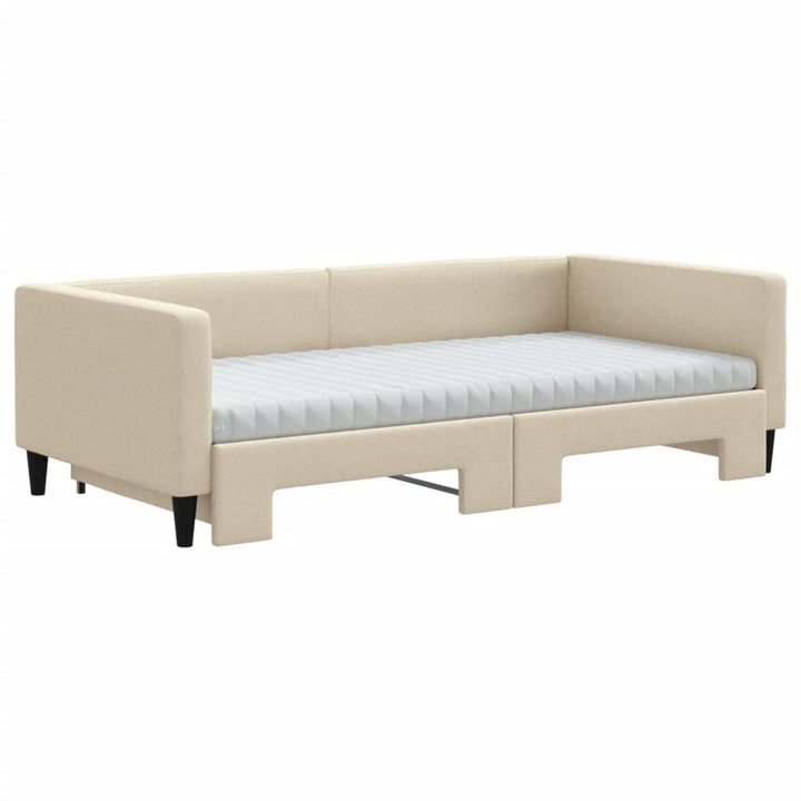 daybed med udtræk og madras 100x200 cm stof cremefarvet