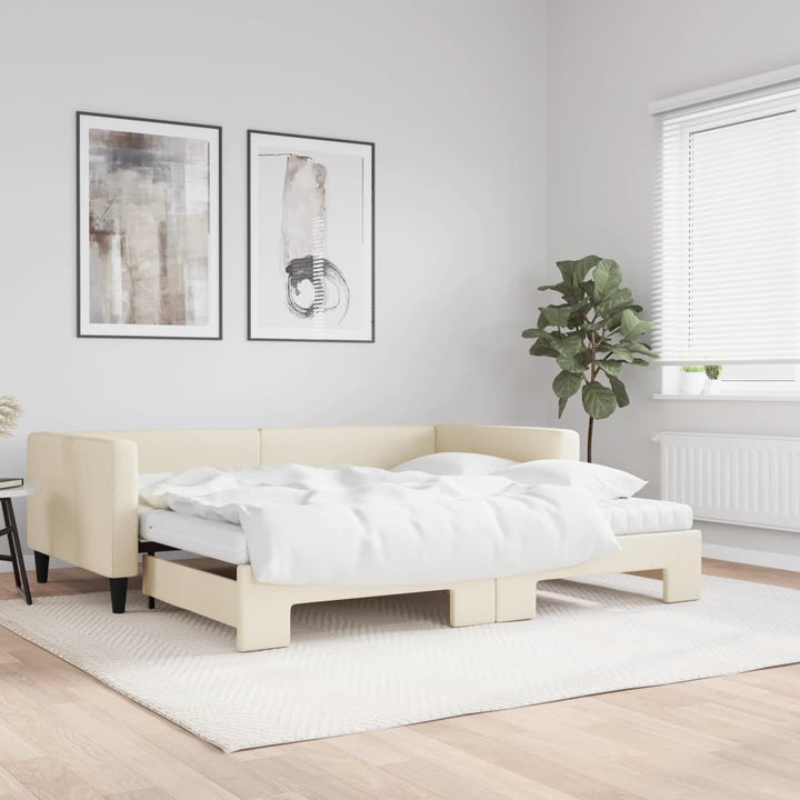 daybed med udtræk og madras 100x200 cm stof cremefarvet