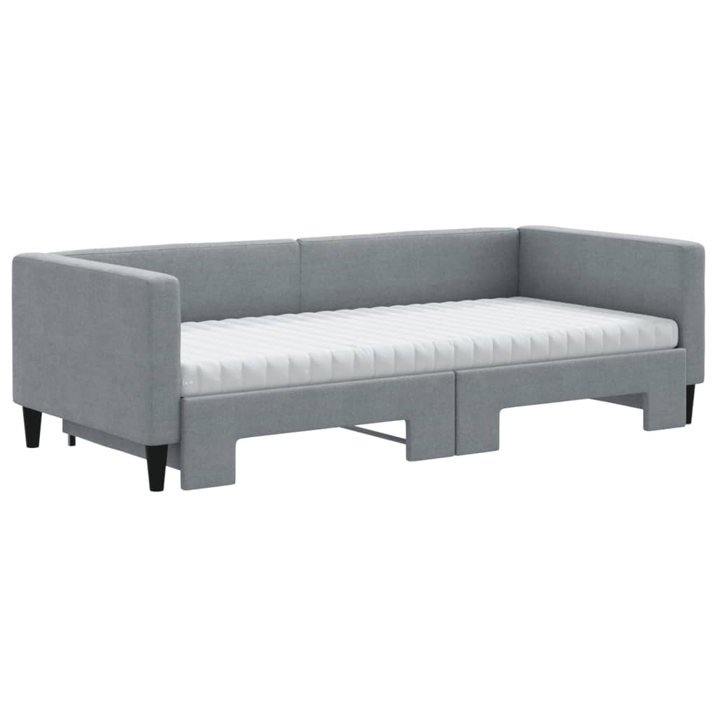 daybed med udtræk og madras 90x190 cm stof lysegrå