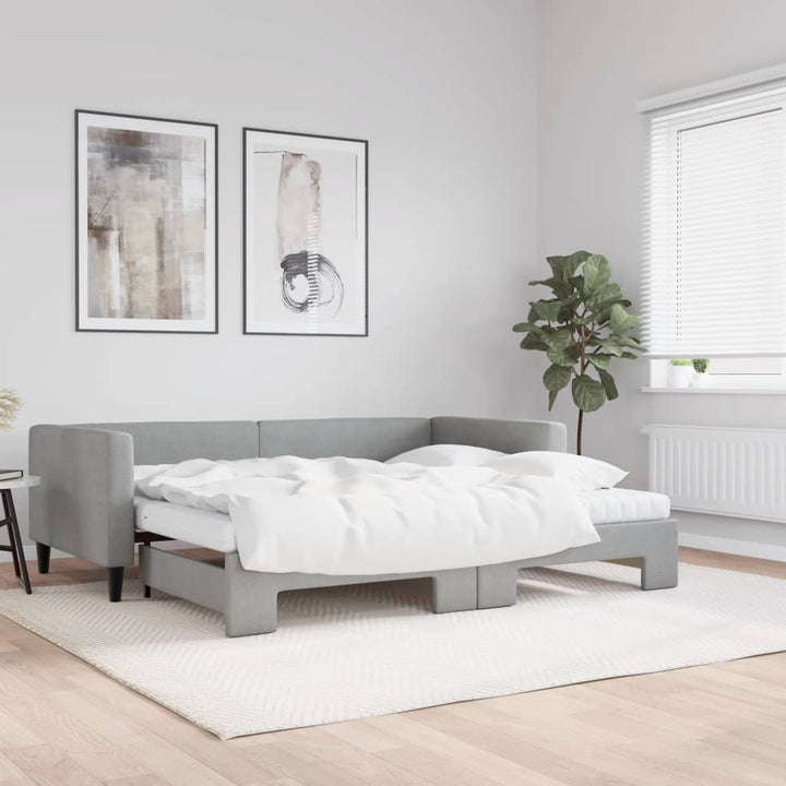 daybed med udtræk og madras 90x190 cm stof lysegrå