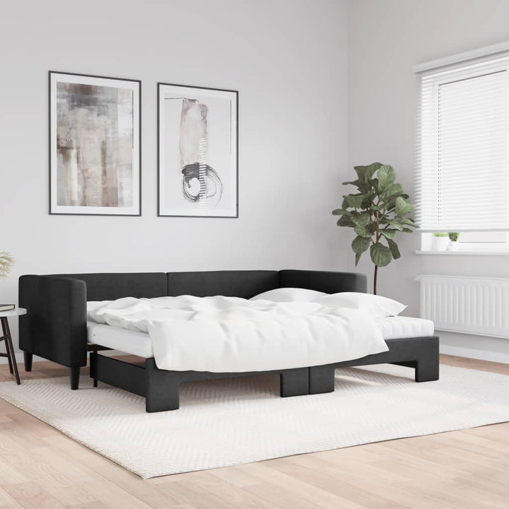 daybed med udtræk og madras 90x190 cm stof sort