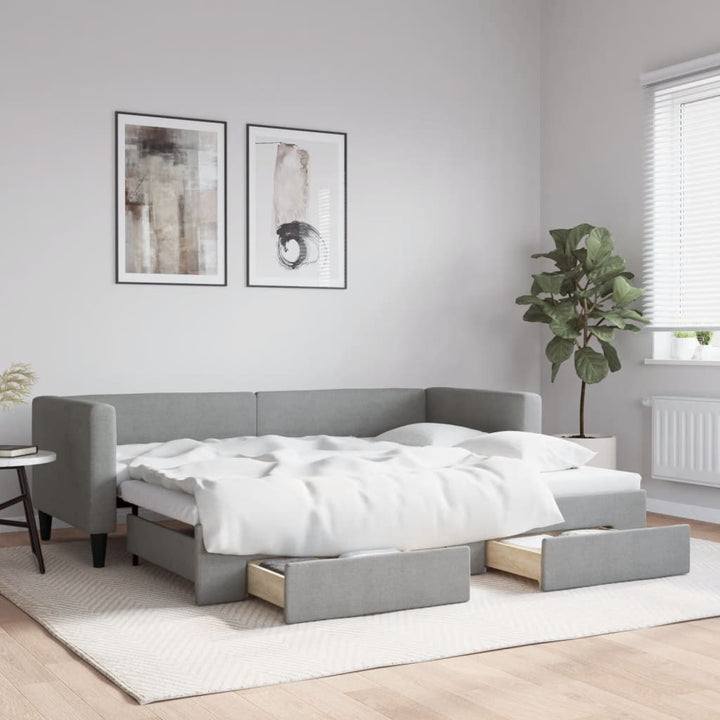 daybed med udtræk og skuffer 80x200 cm stof lysegrå