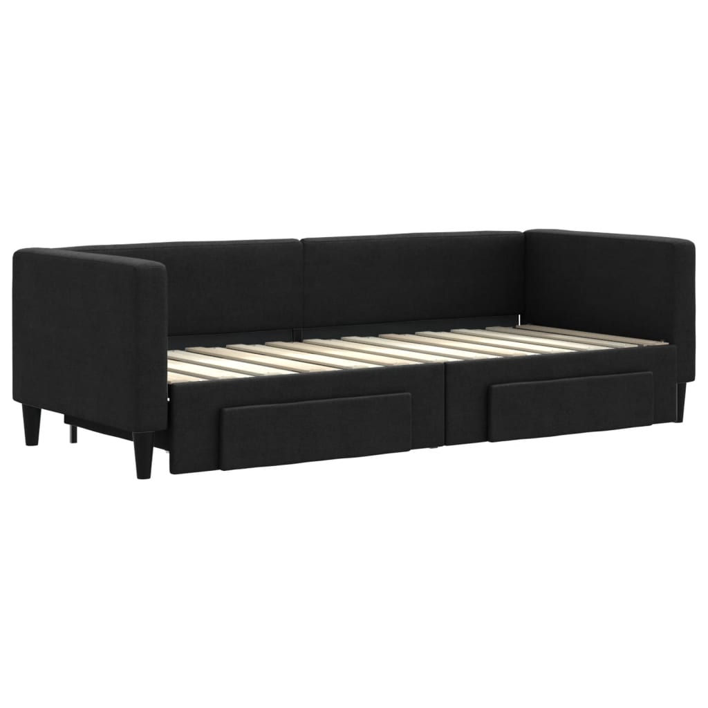 daybed med udtræk og skuffer 80x200 cm stof sort