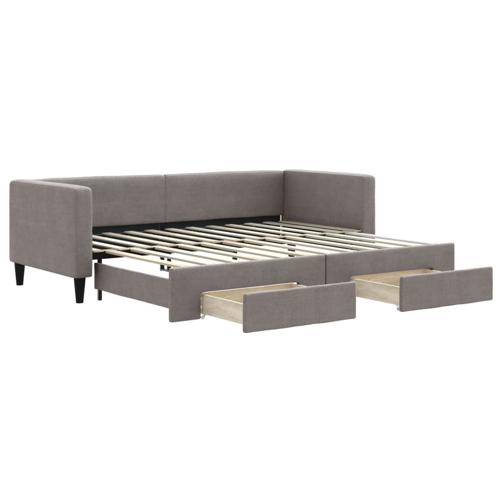daybed med udtræk og skuffer 80x200 cm stof gråbrun