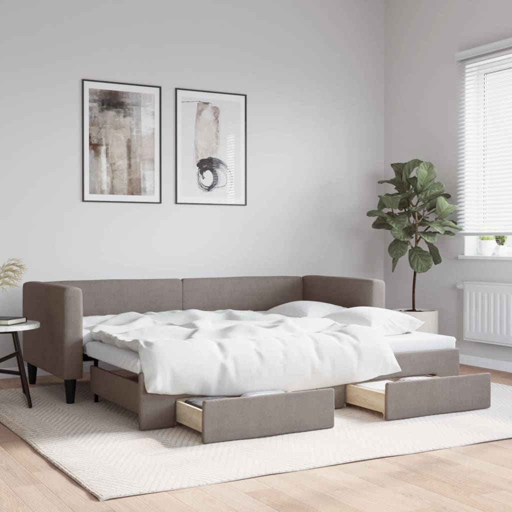daybed med udtræk og skuffer 80x200 cm stof gråbrun