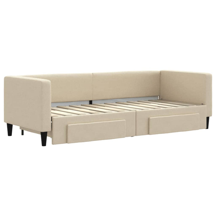 daybed med udtræk og skuffer 80x200 cm stof cremefarvet
