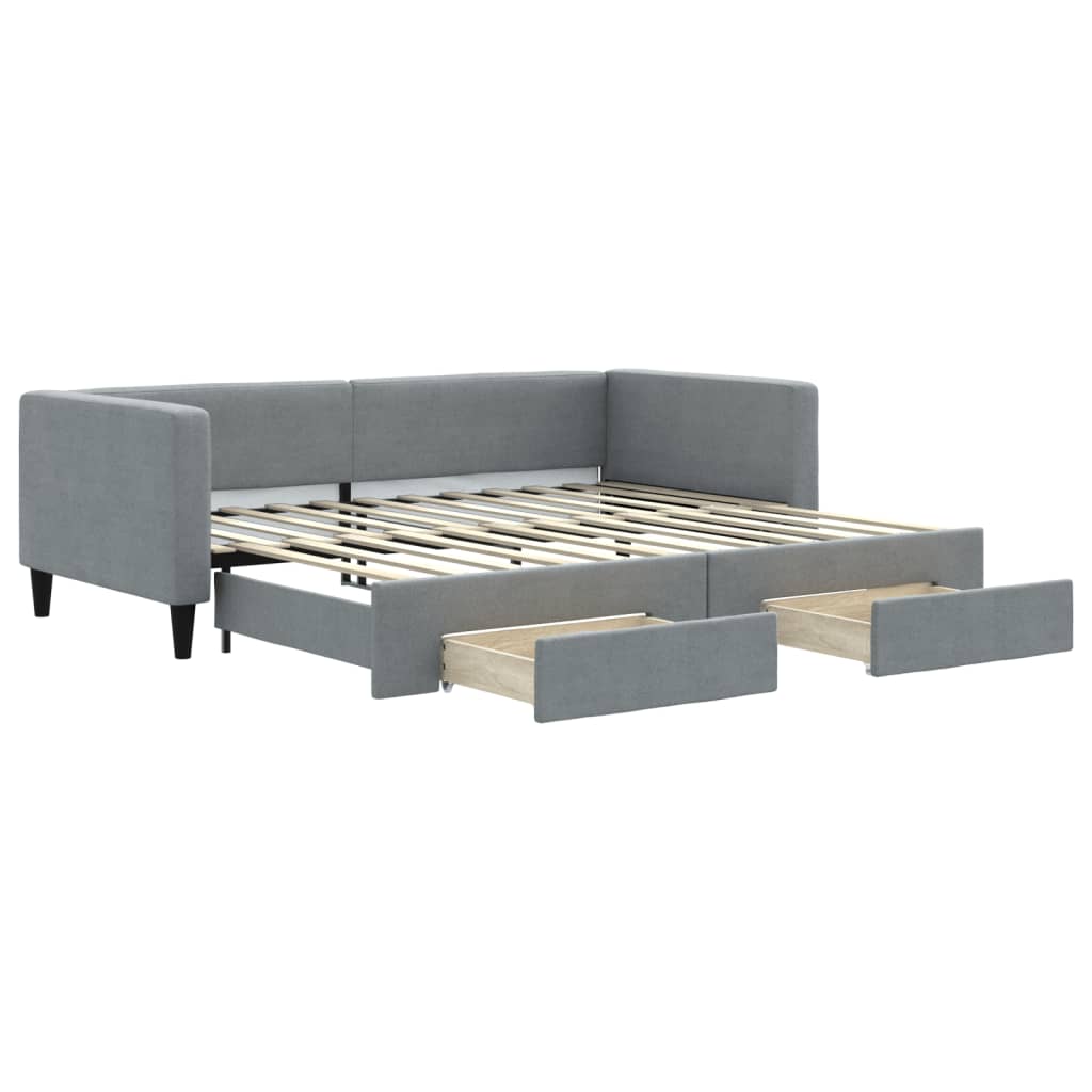 daybed med udtræk og skuffer 90x200 cm stof lysegrå