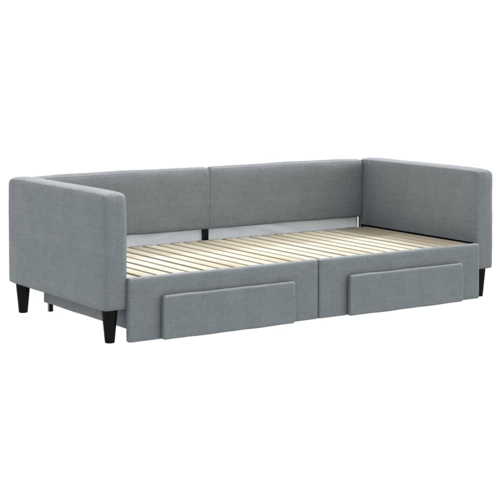 daybed med udtræk og skuffer 90x200 cm stof lysegrå