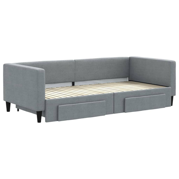 daybed med udtræk og skuffer 90x200 cm stof lysegrå