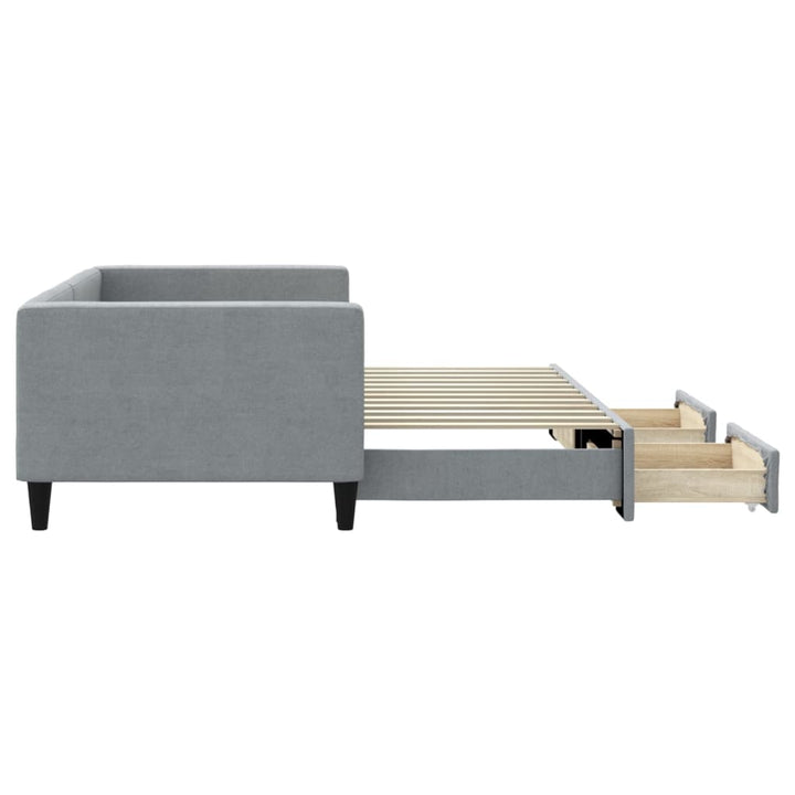 daybed med udtræk og skuffer 90x200 cm stof lysegrå