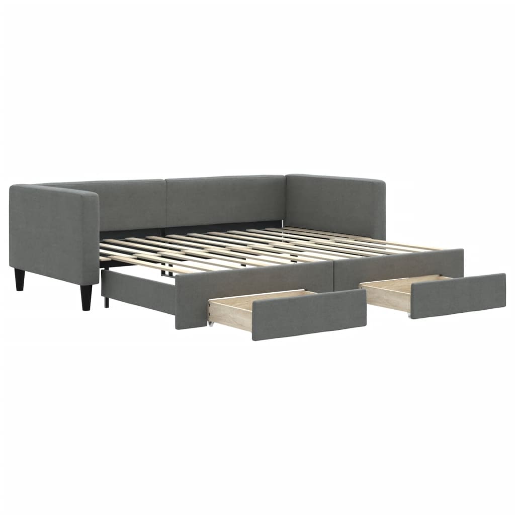 daybed med udtræk og skuffer 90x200 cm stof mørkegrå