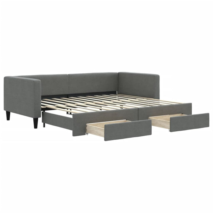 daybed med udtræk og skuffer 90x200 cm stof mørkegrå