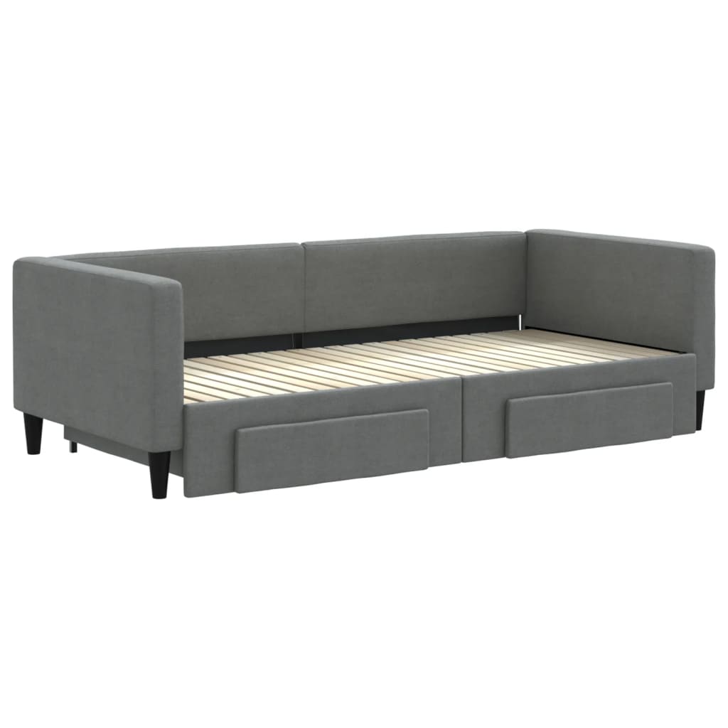 daybed med udtræk og skuffer 90x200 cm stof mørkegrå