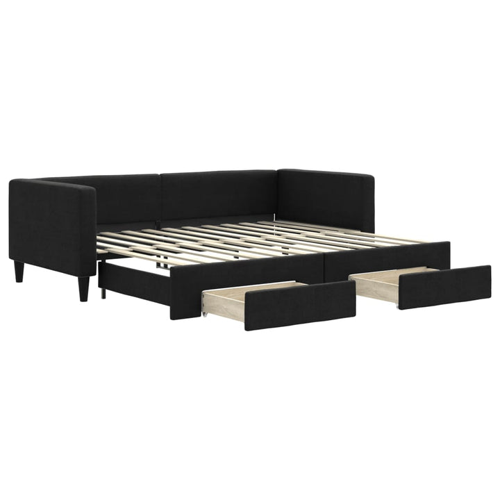 daybed med udtræk og skuffer 90x200 cm stof sort