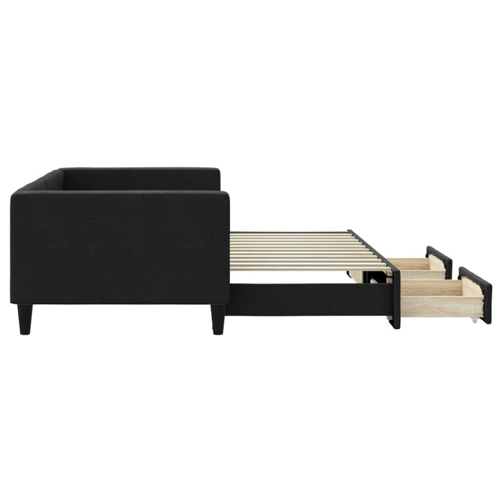 daybed med udtræk og skuffer 90x200 cm stof sort