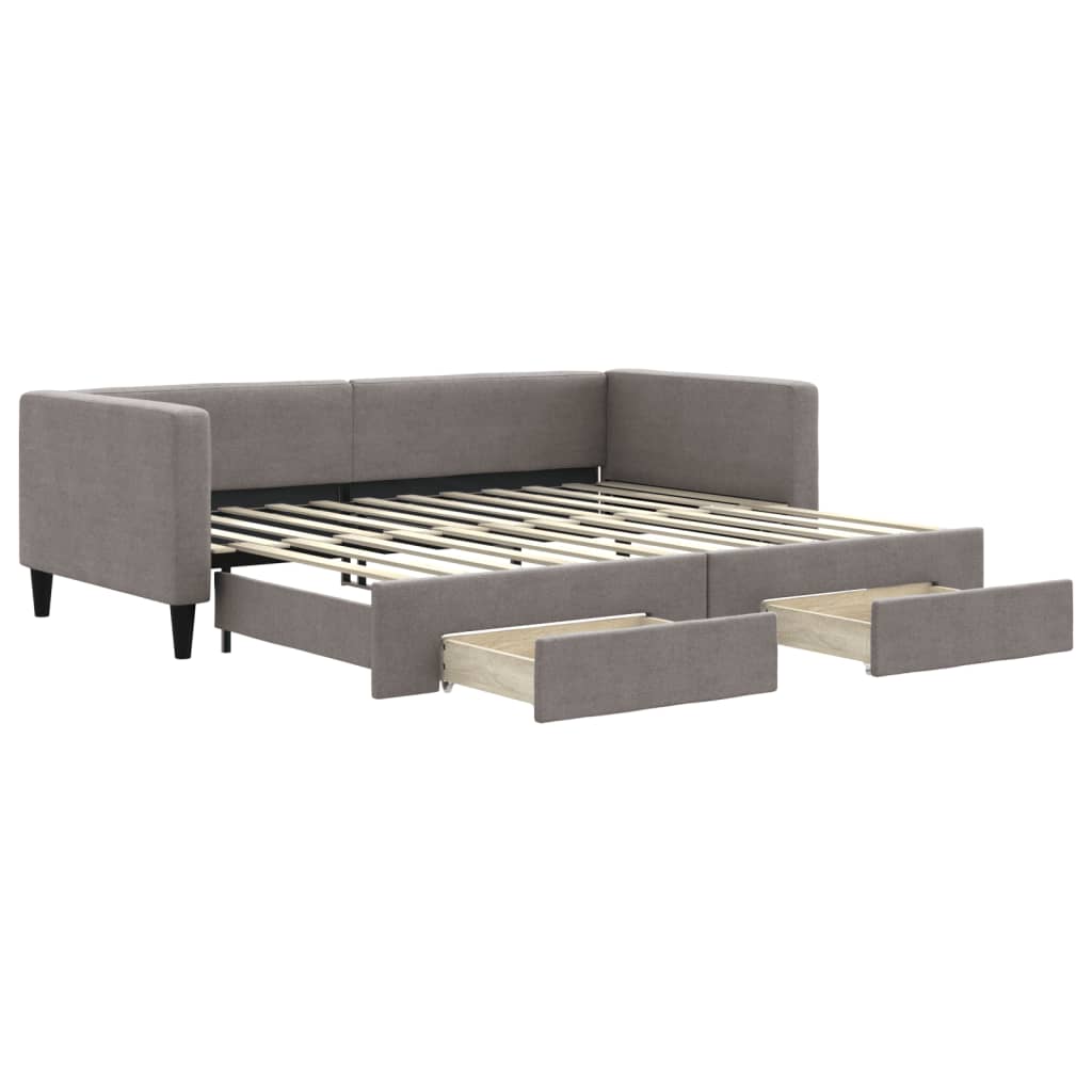 daybed med udtræk og skuffer 90x200 cm stof gråbrun