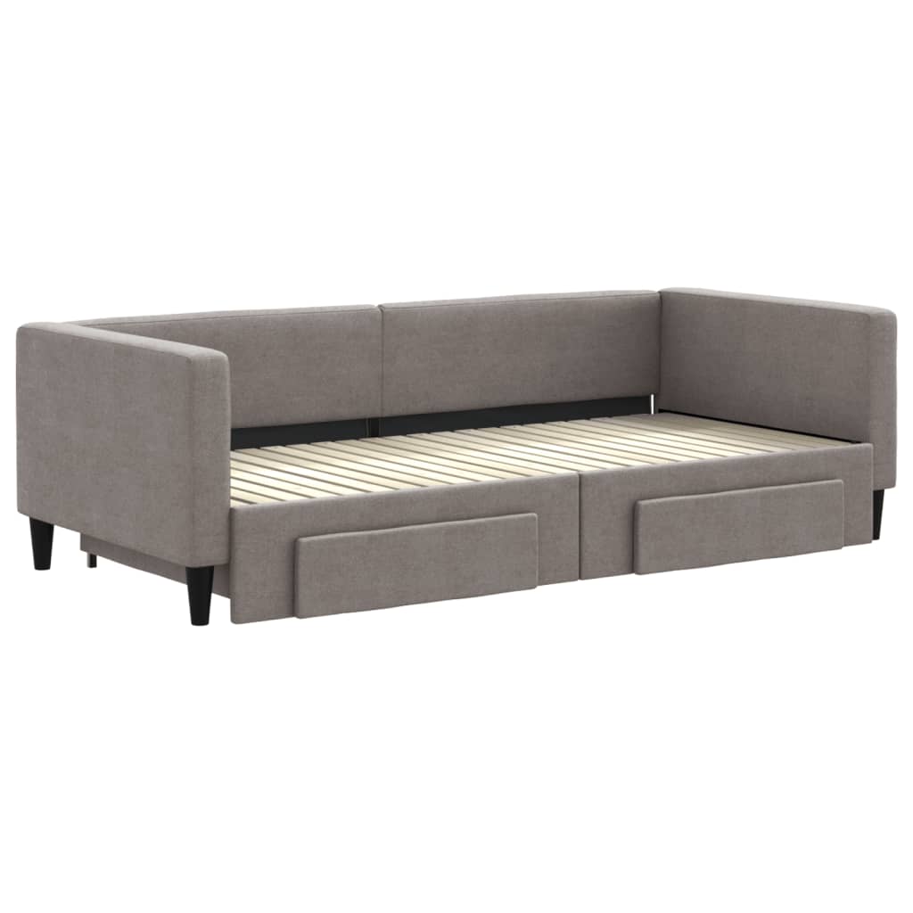daybed med udtræk og skuffer 90x200 cm stof gråbrun