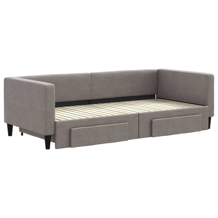 daybed med udtræk og skuffer 90x200 cm stof gråbrun