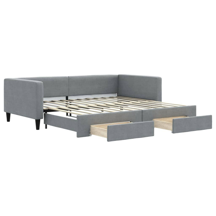 daybed med udtræk og skuffer 100x200 cm stof lysegrå