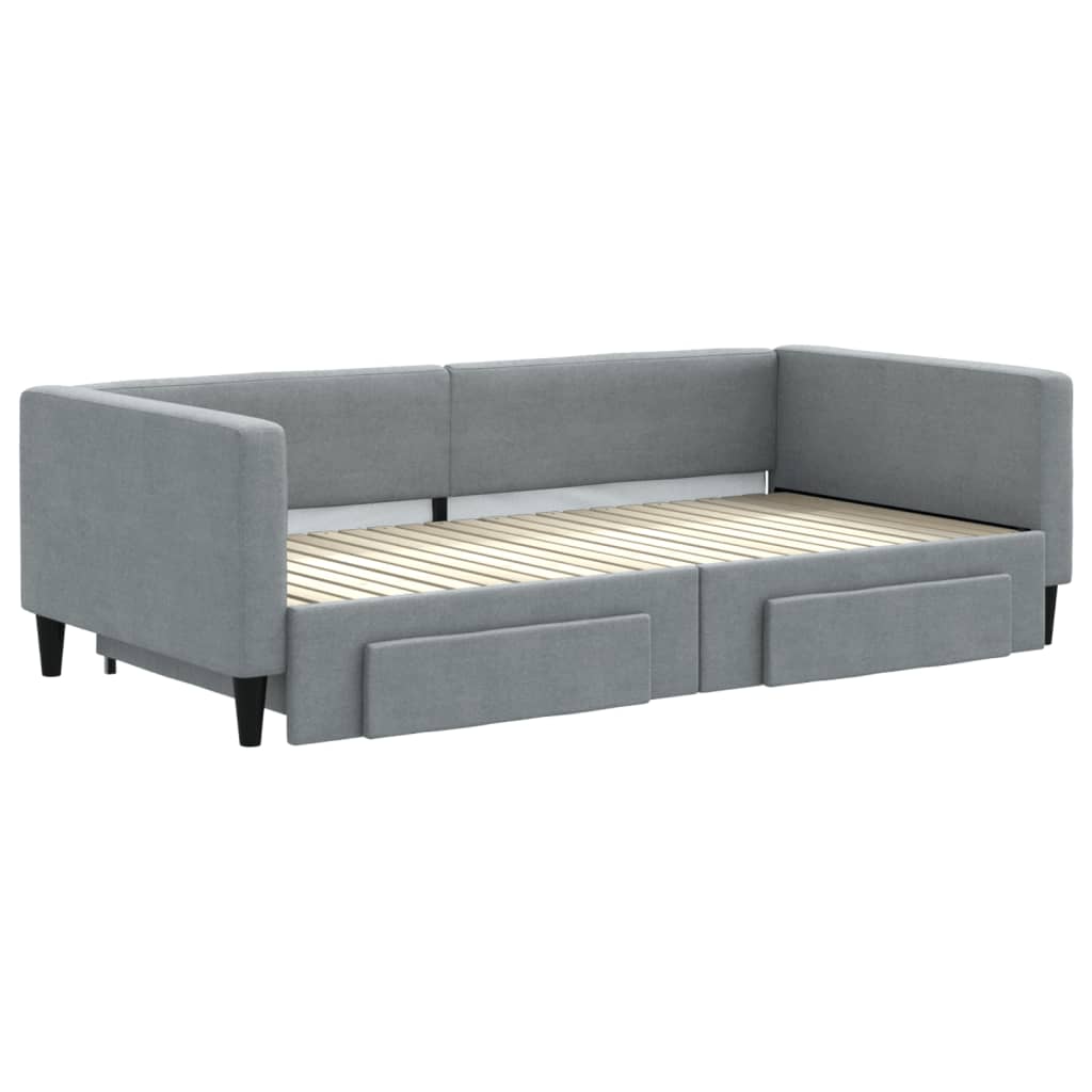 daybed med udtræk og skuffer 100x200 cm stof lysegrå