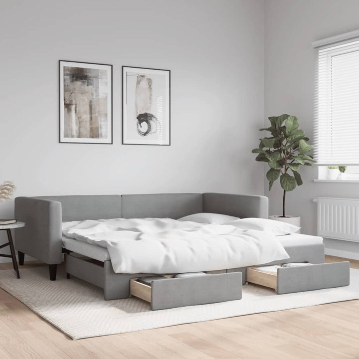 daybed med udtræk og skuffer 100x200 cm stof lysegrå